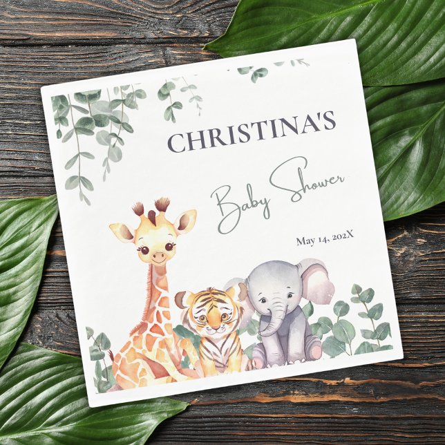 Cute Watercolor Safari Animals Baby Shower Napkin (Creator Uploaded)
