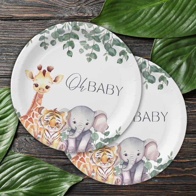 Cute Watercolor Safari Animals Baby Shower Paper Plate (Creator Uploaded)