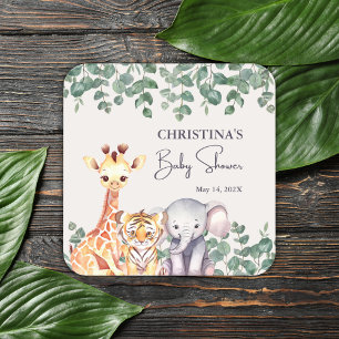 Cute Watercolor Safari Animals Baby Shower Square Sticker