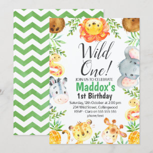 Cute Watercolor Safari Animals Birthday Invitation