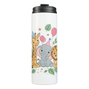 Cute Watercolor Safari Animals Birthday Party Kids Thermal Tumbler