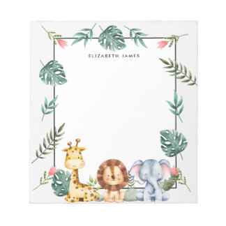 Cute Watercolor Safari Animals Personalised Notepad