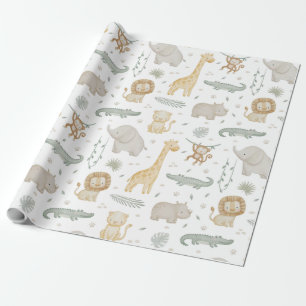 Cute Watercolor Safari Animals Wrapping Paper