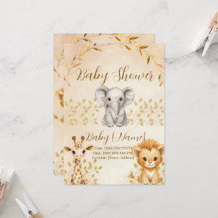 Cute Watercolor Safari Baby Shower Invitation