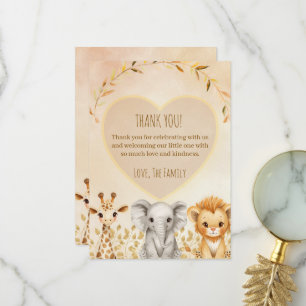 Cute Watercolor Safari Baby Shower Thank You Card 