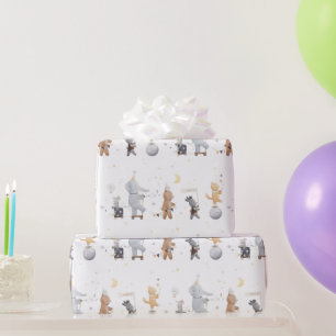 Cute Watercolor Safari Circus Animals Boho Wrapping Paper