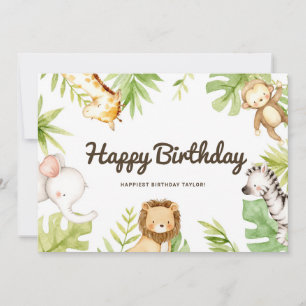 Cute Watercolor Safari Friends Tropical Birthday