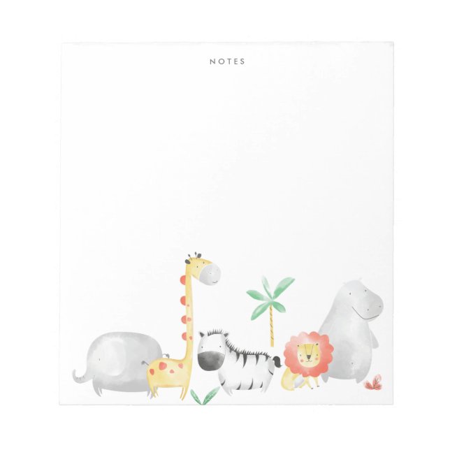 Cute Watercolor Safari Friends Tropical Notepad (Front)