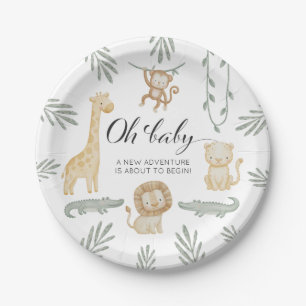 Cute Watercolor Safari Jungle Oh Baby Baby Shower Paper Plate