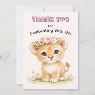 Cute Watercolor Safari Lion Girl Birthday Party Invitation