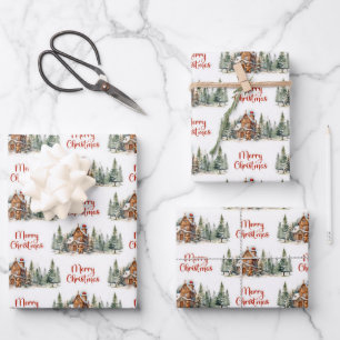 Cute watercolor sage green and brown gingerbread wrapping paper sheet