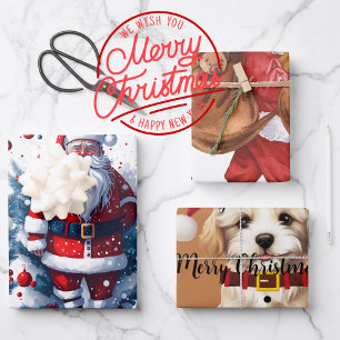 Cute watercolor Santa Claus Red Christmas gift  Wrapping Paper Sheet
