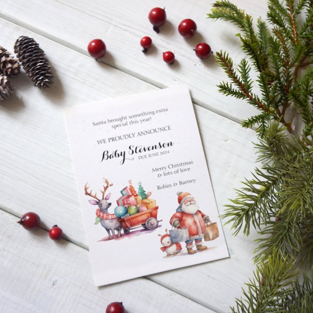 Cute watercolor santa pregnancy announcement  (Creator Uploaded)