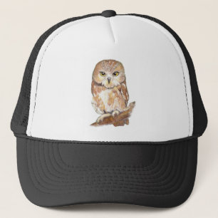 Cute Watercolor Saw Whet Owl, Bird, Animal Trucker Hat
