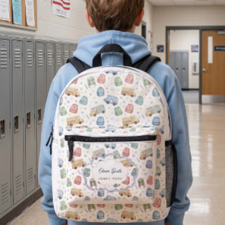 Cute Watercolor School Bus Custom Name Backpack