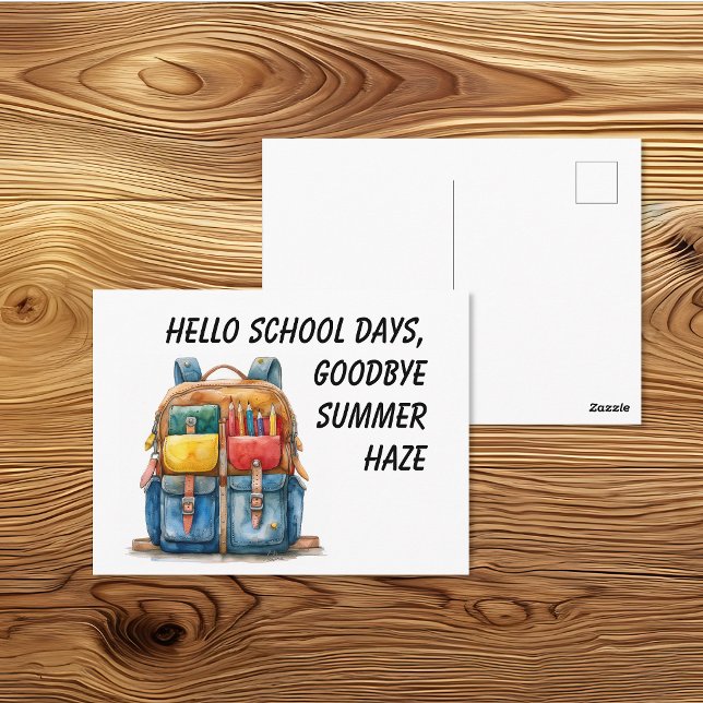 Cute Watercolor School Days Backpack Postcard (Creator Uploaded)