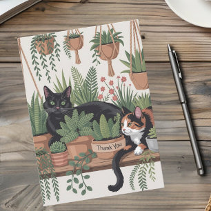 Cute Watercolor Script Botanical Cat Thank You Card