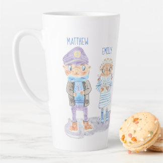 Cute Watercolor Sea Otter Couple with Names Latte Mug