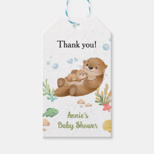 Cute Watercolor Sea Otter Mother & Baby Gift Tags