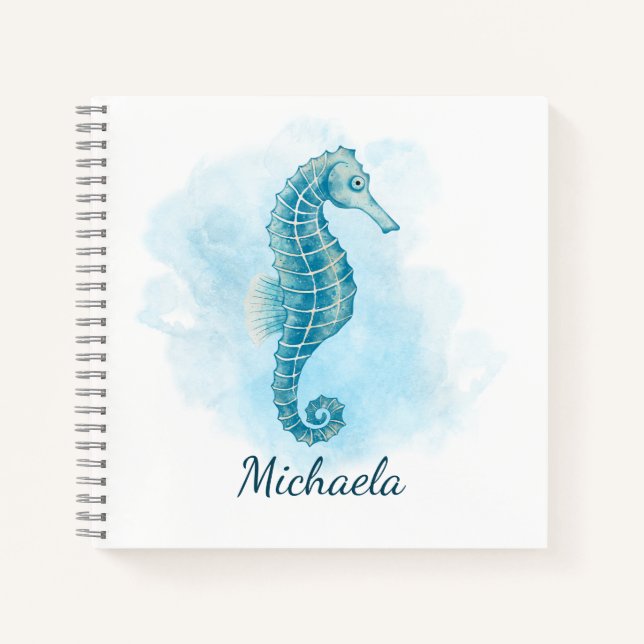 Cute Watercolor Seahorse Personalised Notebook (Front)