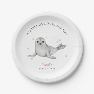 Cute Watercolor Seal Elegant Baby Shower Paper Plate