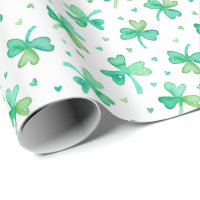 Cute Watercolor Shamrocks and Hearts green white