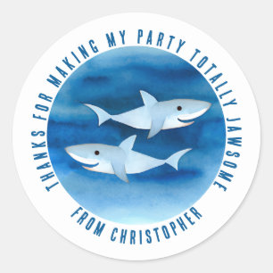 Cute Watercolor Sharks Thank You Favour Classic Round Sticker