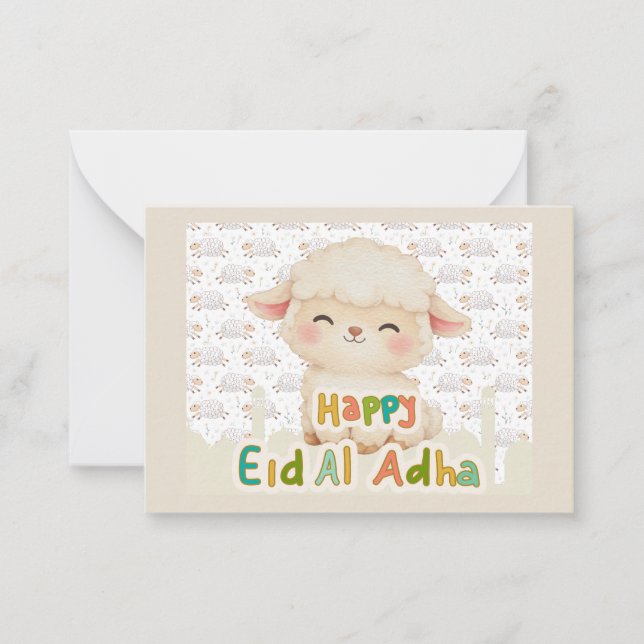 Cute Watercolor Sheep Eid Al-Adha Flat Note Card (Front)