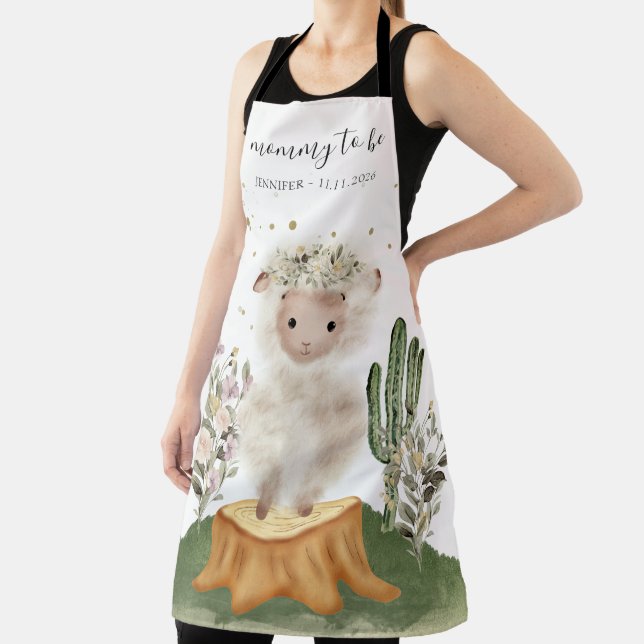 Cute Watercolor Sheep Mommy To Be Apron (Insitu)
