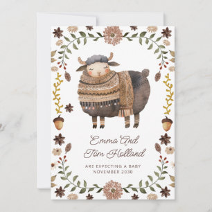 Cute Watercolor Sheep Pregnancy Announcement