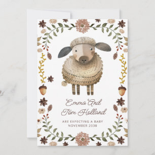 Cute Watercolor Sheep Pregnancy Announcement