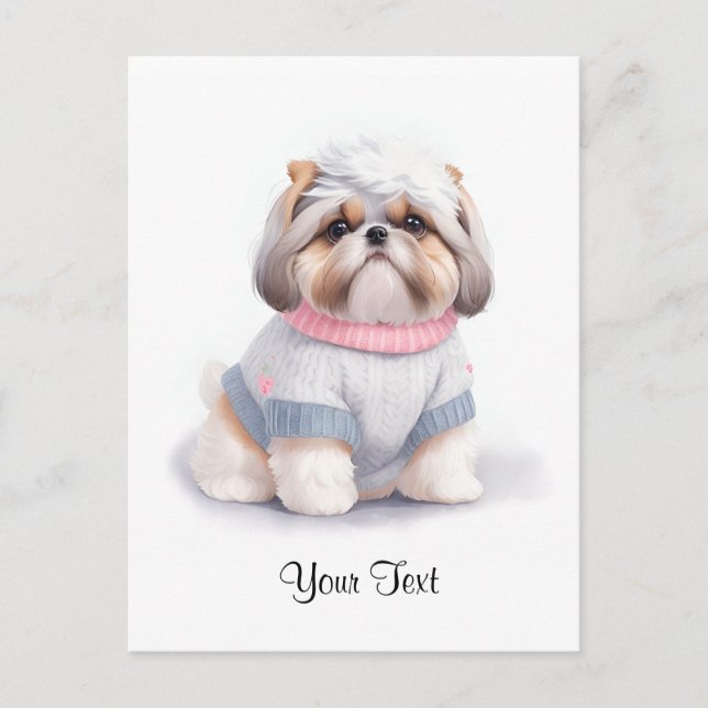 Cute Watercolor Shih Tzu Puppy Dog Personised  Postcard (Front)