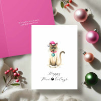 Cute Watercolor Siamese Cat Christmas Cards