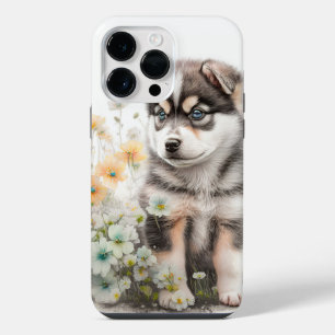 CUTE WATERCOLOR SIBERIAN HUSKY PUPPY DOG iPhone 14 PRO MAX CASE