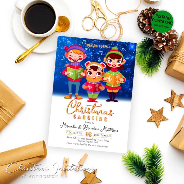 Cute Watercolor Singers Christmas Caroling Invitation (Creator Uploaded)