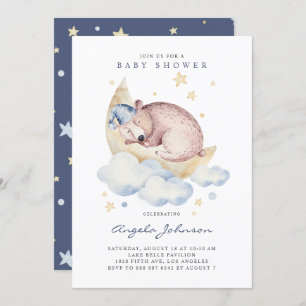 Cute Watercolor Sleeping Baby Bear Baby Shower Invitation