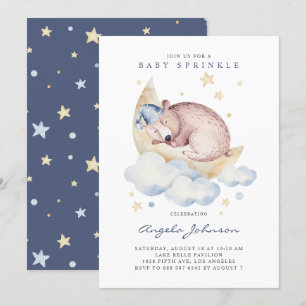 Cute Watercolor Sleeping Baby Bear Baby Sprinkle Invitation