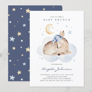 Cute Watercolor Sleeping Baby Deer Baby Brunch Invitation