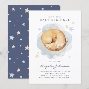 Cute Watercolor Sleeping Baby Fox Baby Sprinkle Invitation