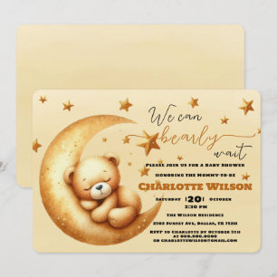 Cute Watercolor Sleeping Bear On Moon Baby Shower Invitation