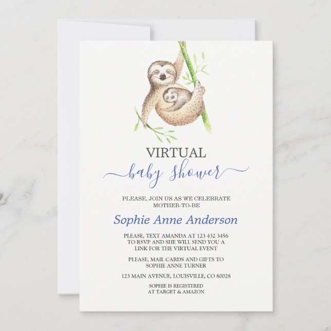 Cute Watercolor Slot Virtual Baby Shower By Mail Invitation (Front)