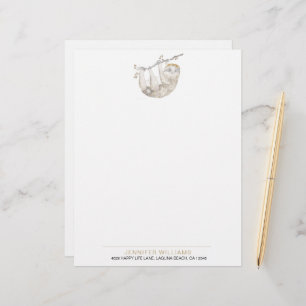 Cute Watercolor Sloth Lovers Letterhead