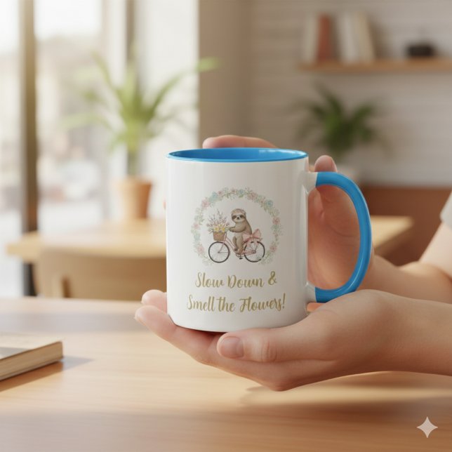 Cute Watercolor Sloth & Pink Bicycle Coffee Mug (Creator Uploaded)