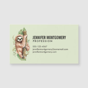 Cute Watercolor Sloth & Tropical Leaves