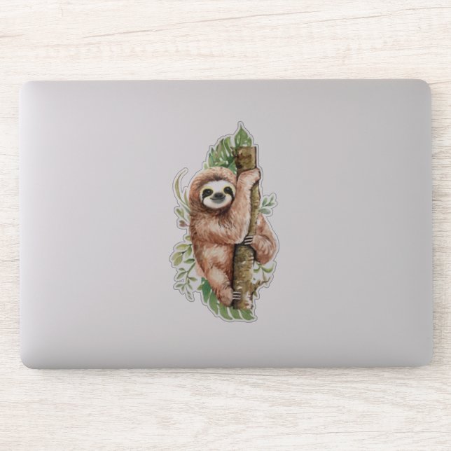 Cute Watercolor Sloth & Tropical Leaves (Computer)