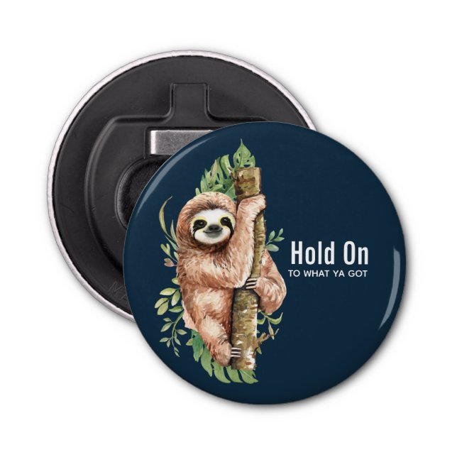 Cute Watercolor Sloth & Tropical Leaves Bottle Opener (Front)