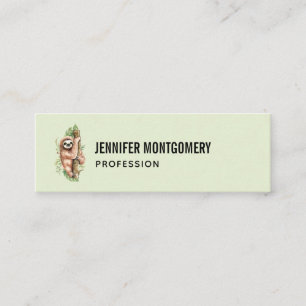 Cute Watercolor Sloth & Tropical Leaves Mini Business Card