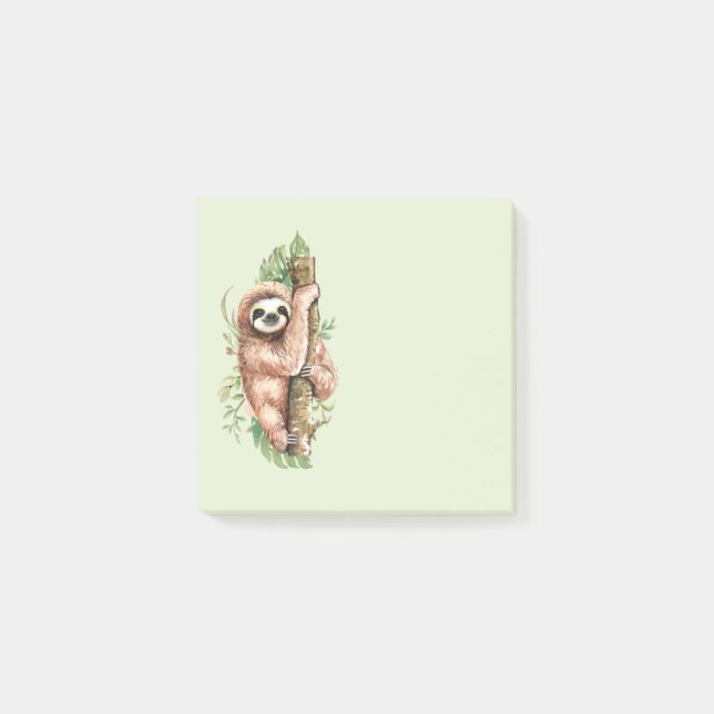 Cute Watercolor Sloth & Tropical Leaves Post-it Notes (Front)
