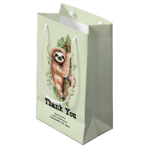 Cute Watercolor Sloth & Tropical Leaves Thank You Small Gift Bag