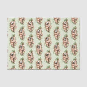 Cute Watercolor Sloth & Tropical Leaves Tissue Paper